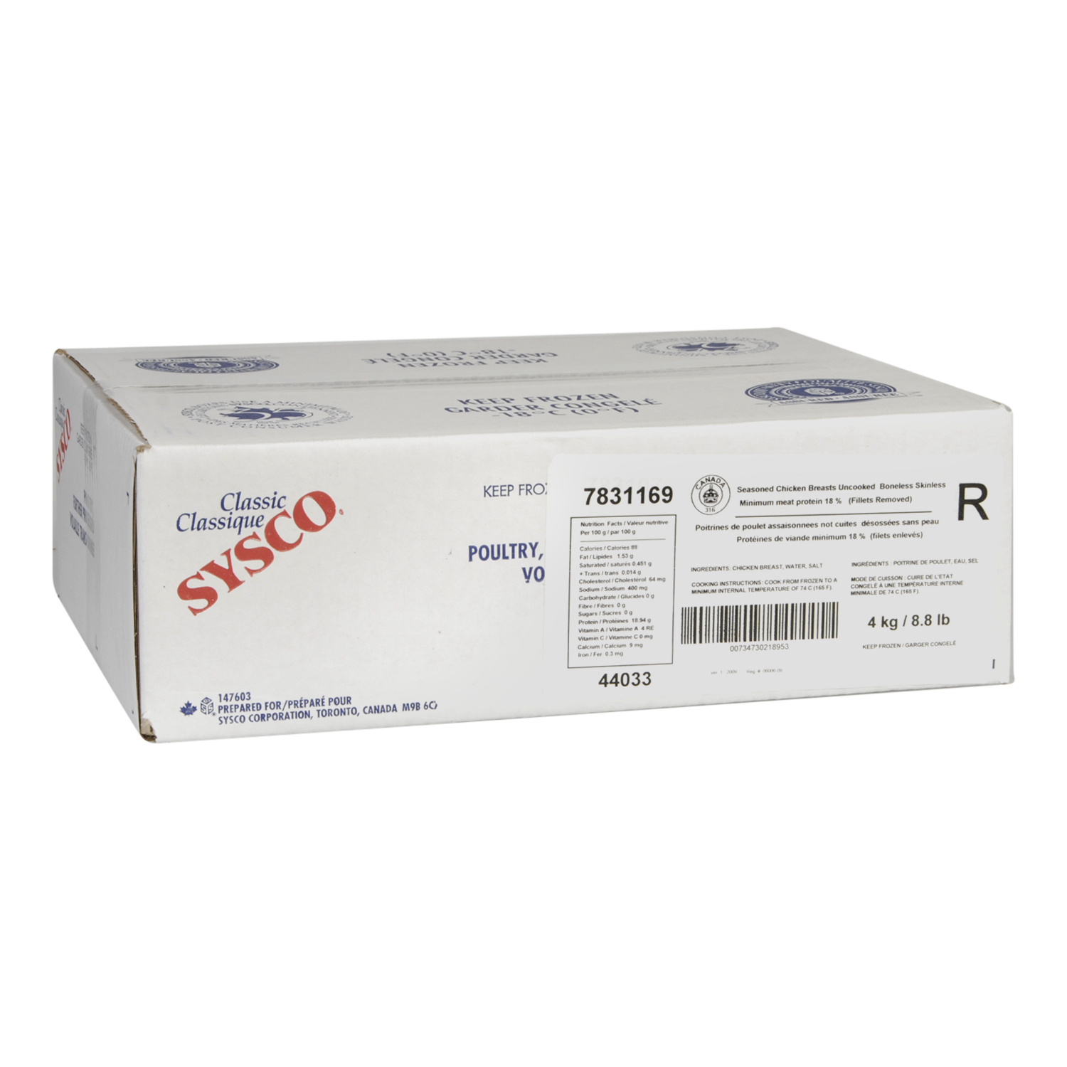 Chicken Breast IQF BS RNDM S7831169-3 Chicken Breast Boneless Skinless Box